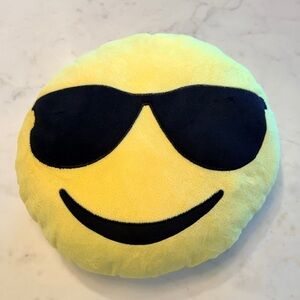 Round Plush Yellow Cool Emoji Embroidered Decorative Pillow for Kids Bedroom
